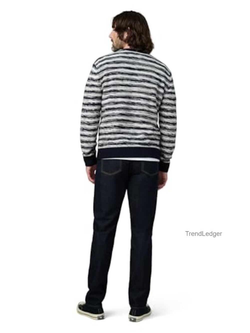 Men's Crewneck Knit Pullover Sweater Relaxed Fit Long Sleeve Wool Cashmere Blend - Picture 6 of 7